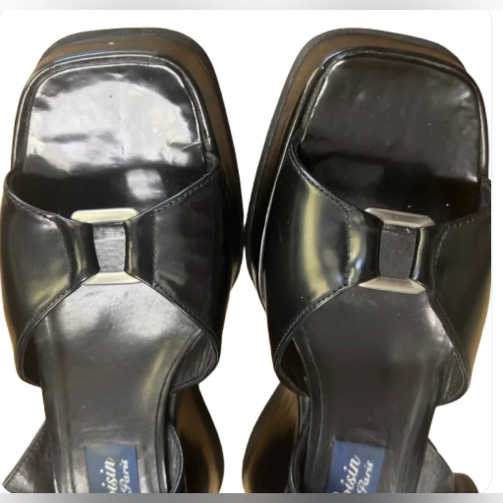 Atelier Voisin Paris Platform Sandals Black Shoes Leather Strappy Ankle Buckle 9